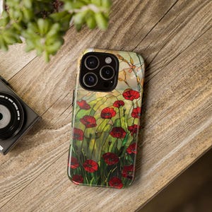 Stained Glass Floral Phone Case with Poppy Design, Tough Cases, Nature Lover Gift, Stylish Protection, Unique Mobile Accessory,  iphone