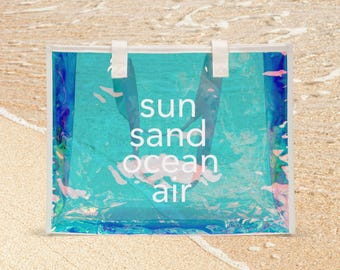 sun sand ocean air Tote Bag | Holographic Beach Clear Tote