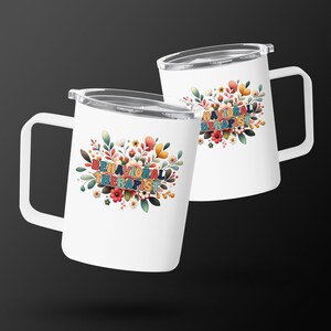 Behavioral Therapist Insulated Travel Mug, Floral Design Stainless Steel 10 oz Cup, Unique Gift for Therapists