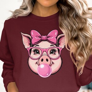 Cute Coquette Bow Pig T Shirt, Funny Animal Graphic Tee, Bubblegum Pig Face Shirt, Unique Pig Sweatshirt, Adorable Pig Shirt Gift