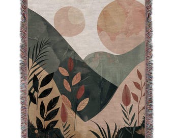 Abstract Floral Blanket, Botanical Woven Tapestry, Boho Chic Throw, Modern Art Blankets, Aesthetic Decor, Home Textiles, Cozy Blankets