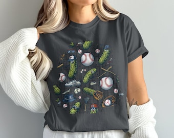 Baseball Lover T-Shirt Baseball Graphic Shirt Cute Pickle Baseball Character Tee Unisex T-Shirt Funny Sports Sweatshirt Gift, Abstract