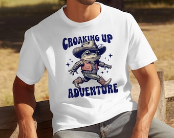 Croaking Up Adventure T-Shirts,Sweatshirts, Frog Cowboy, Funny Western Graphic, Unique Animal, Cartoon Frog, Gift Idea, Dad Gift