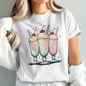 Retro Milkshake T-Shirt, Sweatshirt, 1950s Diner Style, Cherry Topped Desserts, Cartoon Foodies Apparel, Ice Cream Lover Gift