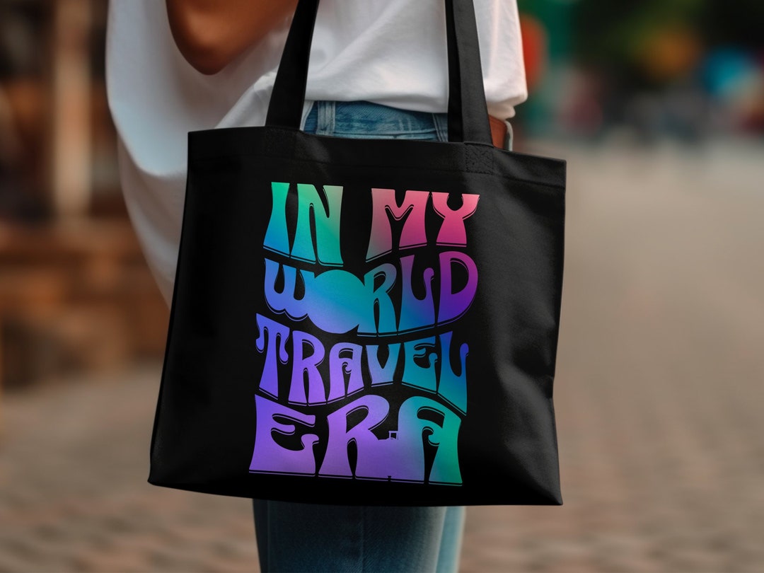 Colorful Travel Quote Tote Bag, Vibrant Typography Carryall