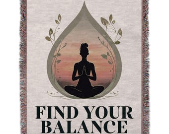 Yoga Blanket, Find Your Balance, Meditation Tapestry, 100% Cotton