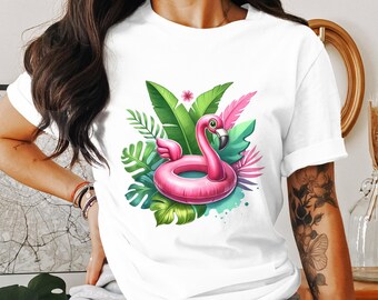 Flamingo Pool Float T-Shirt or Sweatshirt, Summer Vibes Tee, Tropical Beach Shirt, Pink Flamingo Graphic Tee, T-Shirt or Sweatshirt