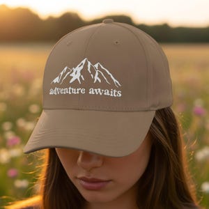 Adventure Awaits Embroidered Unisex Classic Dad Hat, Mountain Hat, Hiking Hat, Outdoors Hat, Travel Gift, Embroidered Hat