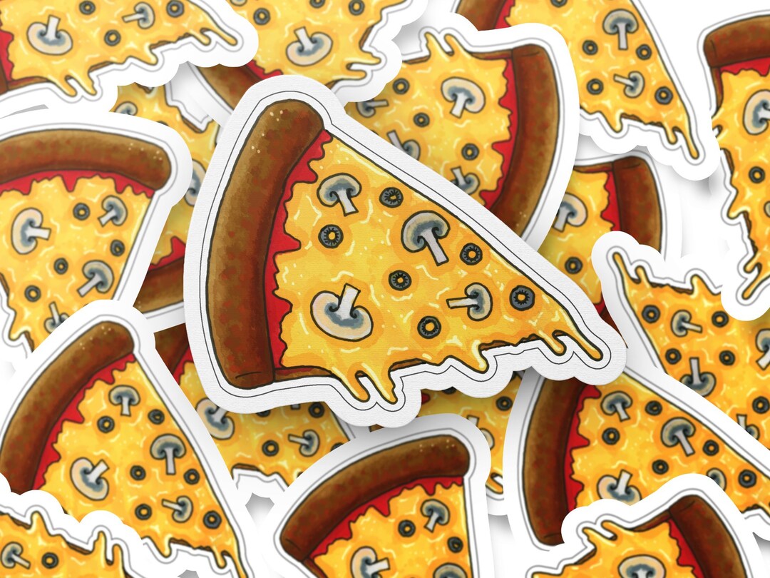 Cheese Pizza Slice Sticker, Foodie Laptop Decal, Mushroom Topping ...