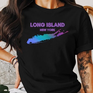 T-shirt ou sweat-shirt Long Island New York, carte colorée de l'île, vêtements pour adultes unisexes, t-shirt souvenir de voyage