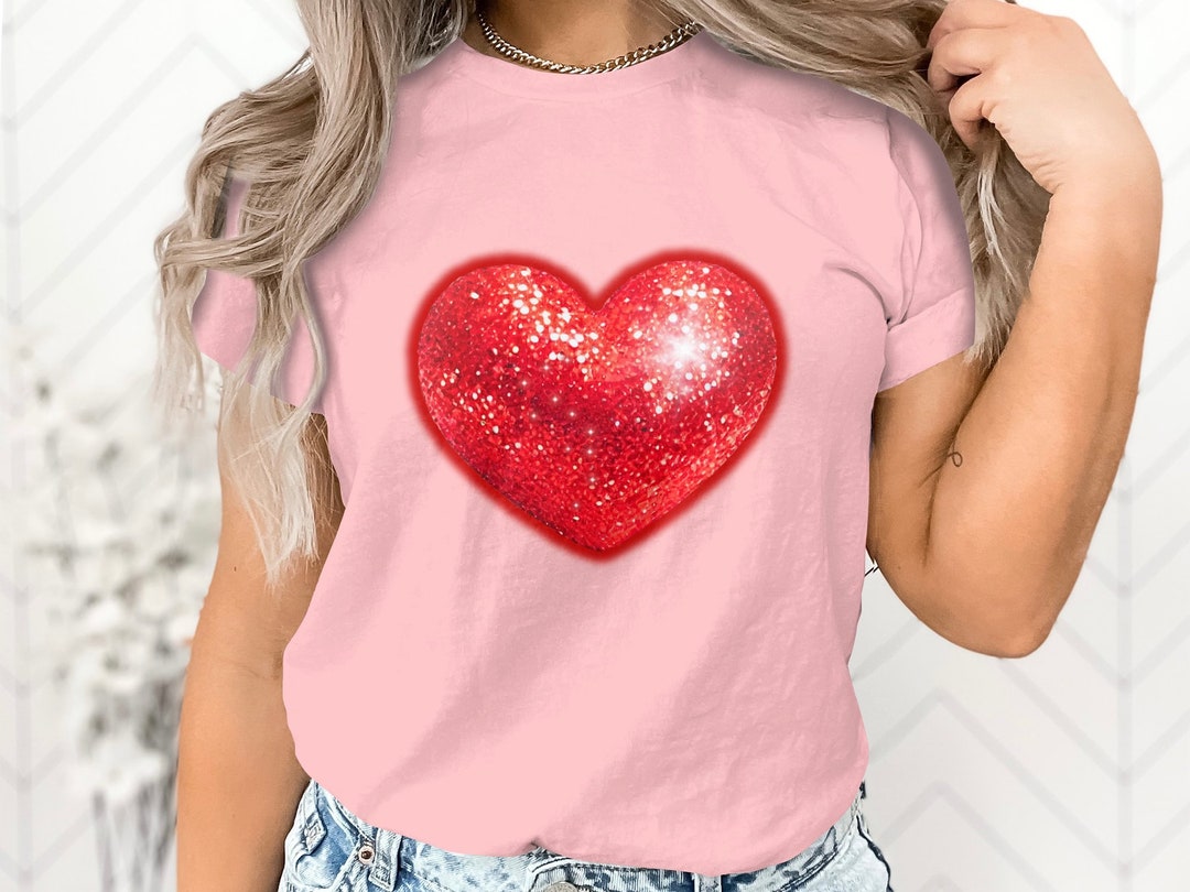 Sparkling Red Heart T-shirt, Love Glitter Graphic Tee, Valentine's Day ...