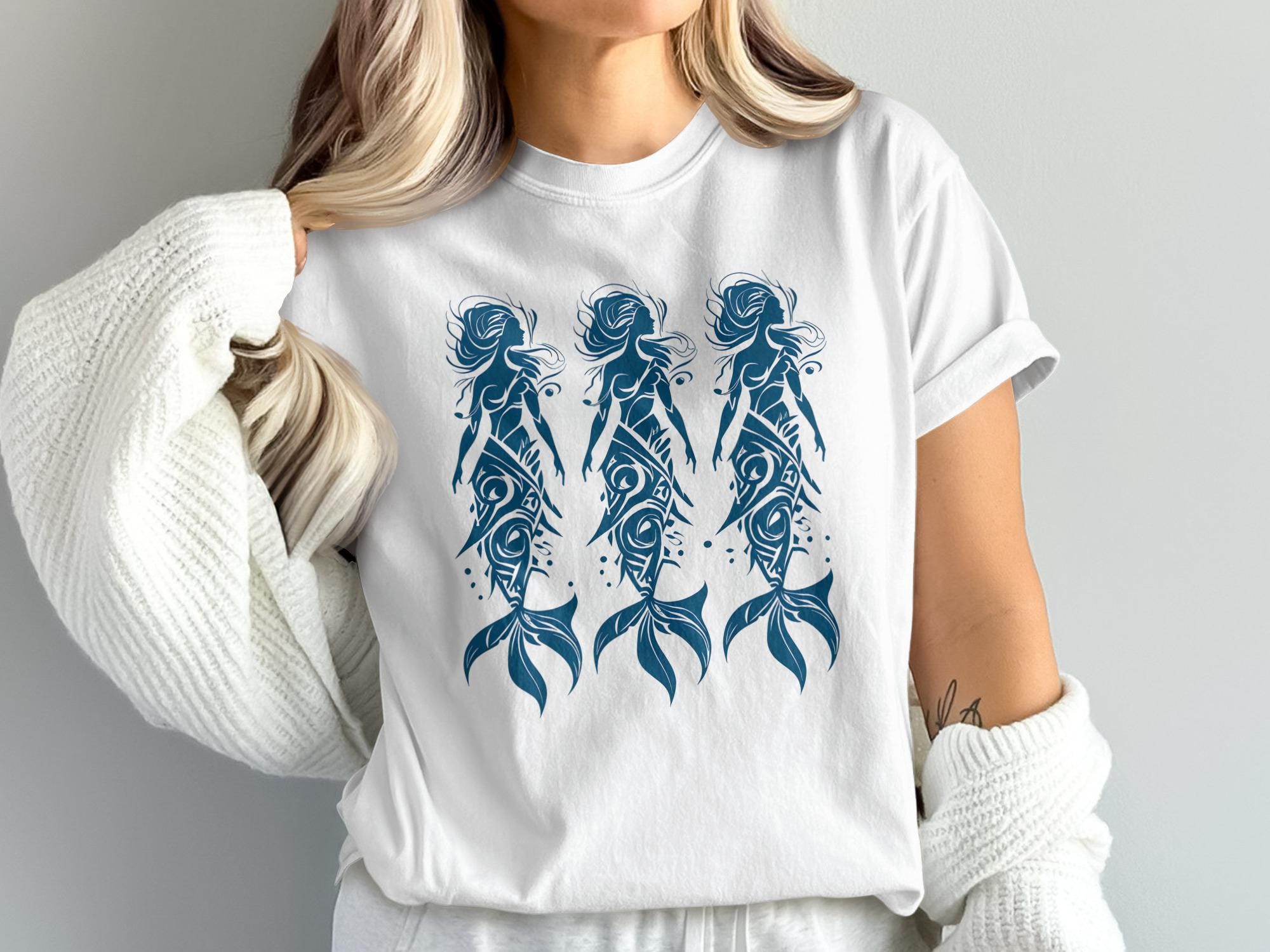 Tribal Mermaid Art T-Shirt, Siren Sweatshirt, Ocean Myth Gift, Nautical Design, Fantasy Lover Tee, Sea Goddess Apparel, Mythical Creature