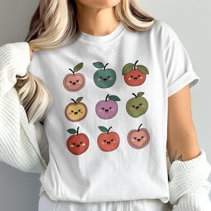 Cute Apple T-Shirt, Sweatshirt, Kawaii Fruit Tee, Happy Apple Graphic Top, Cartoon Apples Apparel, Whimsical Design Shirt, Apple Lover Gift
