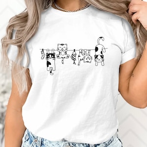 Cute Cat Hanging Laundry Cartoon TShirt, Funny Feline Clothesline Tee, Unisex Cat Lover Gift Apparel, Sweatshirt