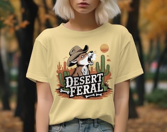Desert Coyote T-Shirts,Sweatshirts, Feral Howl Graphic Tee, Western Style Apparel, Cacti Design, Southwestern Desert Vibe, Animal Lover Gift