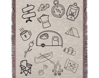 Camping Blankets, Personalized Woven Blankets, Adventure Theme Blanket, RV Camper Van Blanket, Outdoorsy Decor, Custom Blanket, Hiking Gift
