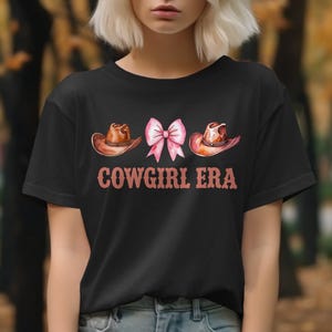 Cowgirl Era T-Shirt, Gildan Sweatshirt, Western Style Tee, Country Girl Shirt, Cute Pink Bow, Rodeo Shirt, Cowgirl Hat, Comfort Colors Tee