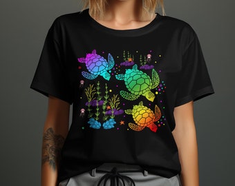 Colorful Sea Turtles Graphic T-Shirt or Sweatshirt, Vibrant Ocean Life Design Tee, Marine Life Trendy Shirt, Gift Idea for Turtle Lovers