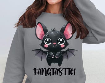 Cute Bat Fangtastic T-shirt, Halloween Bat Tee, Spooky Cute Bat Shirt, Fun Halloween Graphic Tee, Bat Illustration T-shirt or Sweatshirt