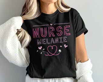 Personalized Nurse T-Shirt,Personalized Sweatshirt,Heart Stethoscope,Registered Nurse Gift,Custom Name RN Shirt,Nursing School