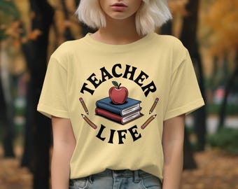 Camisetas, moletons, maçãs, livros, lápis com o tema "Vida de Professor", presentes de agradecimento aos professores, profissão docente, professor escolar, vestuário para educadores.