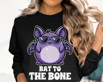 Funny Halloween Bat Graphic Tee or Sweatshirt, Bat to the Bone