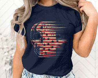 Patriotic Skull T-Shirt, American Flag Print, Distressed USA Skull Tee, Men's Women's Unisex Top, Fourth of July Apparel, Military Style