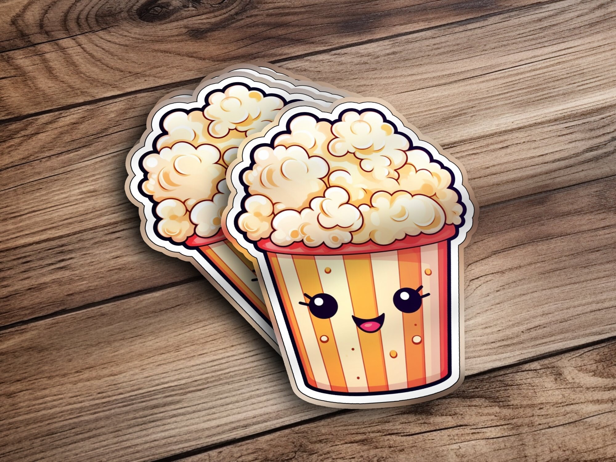 Cute Kawaii Popcorn Die Cut Sticker, Laptop Decal, Snack Lover, Planner ...