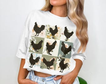 Vintage Rooster Sweatshirt, Farmhouse Floral Chicken Tee