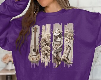 Floral Guitar Cowgirl T-Shirt, Boho Western Design