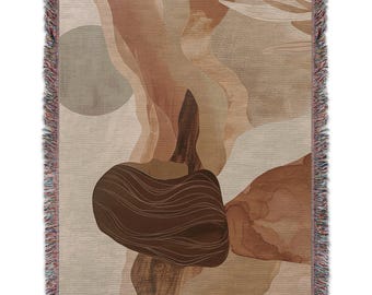 Abstract Woven Tapestry Blankets, Boho Chic Blankets, Neutral Tone Art Blankets, Modern Aesthetic Woven Tapestry, Home Decor Blanket