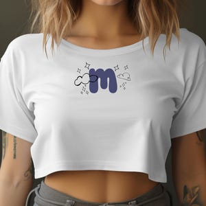 Letter M Tank Top, Crop Top, Initial M Shirt, Sparkle Cloud Top, Personalized Gift, Custom Letter Shirt, Cloud Star Apparel, Alphabet Top