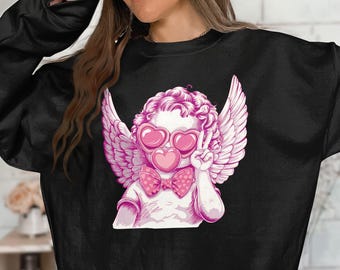 Cute Cherub T-Shirt for Valentines Day, Angel with Heart Sunglasses Graphic Tee, Sweatshirt Available