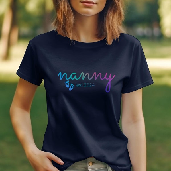 Nanny Est 2024 T-Shirt, Colorful Nanny Appreciation Gift, New Nanny Announcement Tee, Unique Babysitter Present Idea Gift