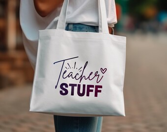 Inspirational Teacher Stuff Tote Bag, Gradient Font, Educator Appreciation Gift, Durable Canvas Shopping Bag, Back to School Accessory Gift