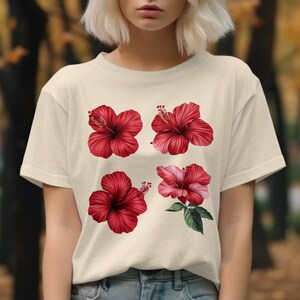Red Hibiscus Flower Comfort Colors T-Shirt, Gildan Sweatshirt, Floral Shirt, Tropical Hibiscus Tee, Botanical Art, Hawaiian Flowers, Gift