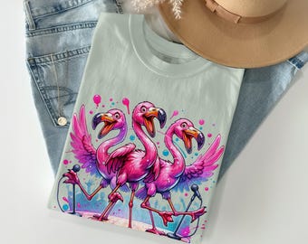 Flamingo Band T-Shirt, Concert Sweatshirt, Funny Animal Shirt, Quirky Music Tee, Vibrant Graphic Tee, Unique Gift Idea, Stage Performance