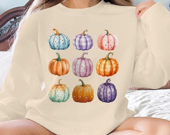 Sweatshirt mit buntem Kürbismuster, Herbst-T-Shirt