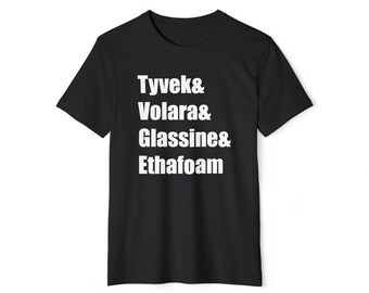 Tyvek, Volara, pergamijn en ethafoam, gerecycled biologisch T-shirt, uniseks, art handlers, presteerders, restauratoren, griffiers, museumprofessionals
