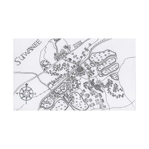 Carte fantastique dessinée à la main de Suwanee, Géorgie Impression artistique lunatique