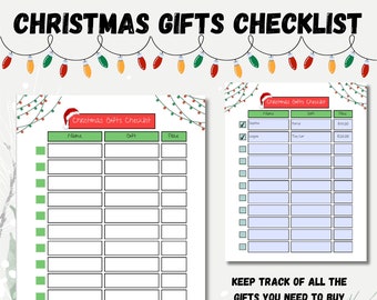 Christmas Gifts Checklist, Fillable PDF, Printable, Holiday Tracker, Xmas Planner, Gift Budget, Christmas To Do List, Holiday Shopping