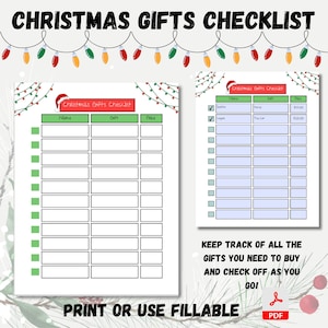 Christmas Gifts Checklist, Fillable PDF, Printable, Holiday Tracker, Xmas Planner, Gift Budget, Christmas To Do List, Holiday Shopping