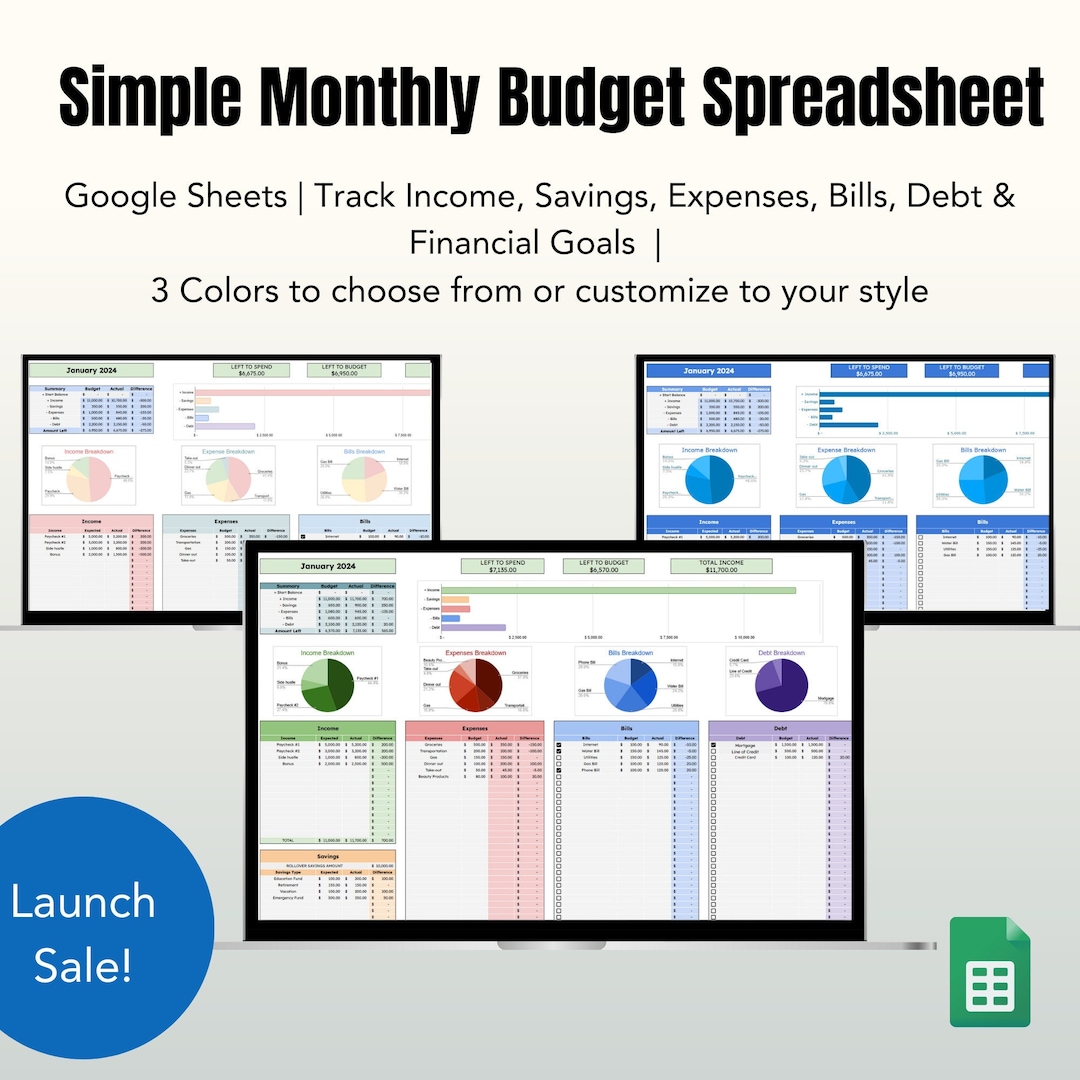Monthly Budget Spreadsheet, Google Sheets, Expense Template, Budget ...