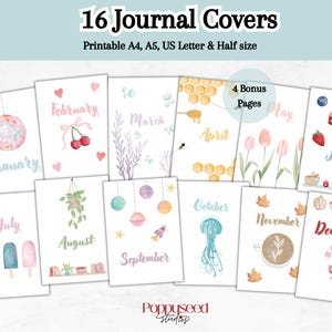 Monthly Printable Journal Cover Pages Digital Download Watercolor Hand Drawn Designs Colorful Aesthetic Bullet Journal Title Page