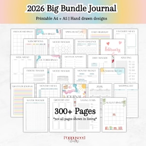 Plantilla imprimible de Bullet Journal Bujo Journal 2026, planificador estético colorido, páginas de diario para principiantes, diario, seguimiento de hábitos y estado de ánimo, píxeles