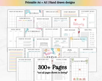 Plantilla imprimible de Bullet Journal Bujo Journal 2026, planificador estético colorido, páginas de diario para principiantes, diario, seguimiento de hábitos y estado de ánimo, píxeles