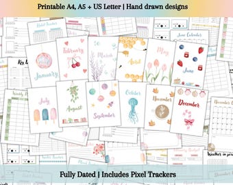 2026 Premade Bullet Journal Printable Bujo Journal Template Colorful Planner Journal Pages for Beginners Journal Habit Mood Trackers Pixel