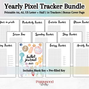 Year in Pixels Printable Journal Pages Bujo Mood Tracker Bullet Journal Bundle Daily Tracker for Beginners Blank Journal Yearly Tracker