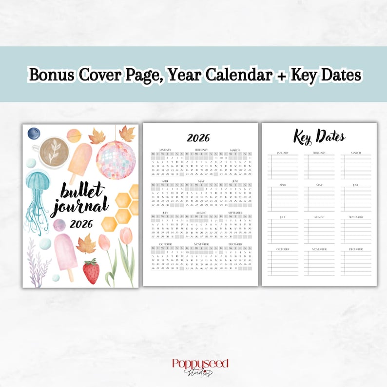 Plantilla imprimible para Bullet Journal 2026: Páginas coloridas para planificar y organizar hábitos. Ideal para principiantes. Seguimiento de hábitos y estado de ánimo. Diseño pixelado. imagen 7