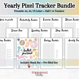 Year in Pixels Printable Journal Pages Bujo Mood Tracker Bullet Journal Bundle Daily Tracker for Beginners Blank Journal Yearly Tracker